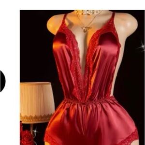 Elegant Red Lace Satin Teddy